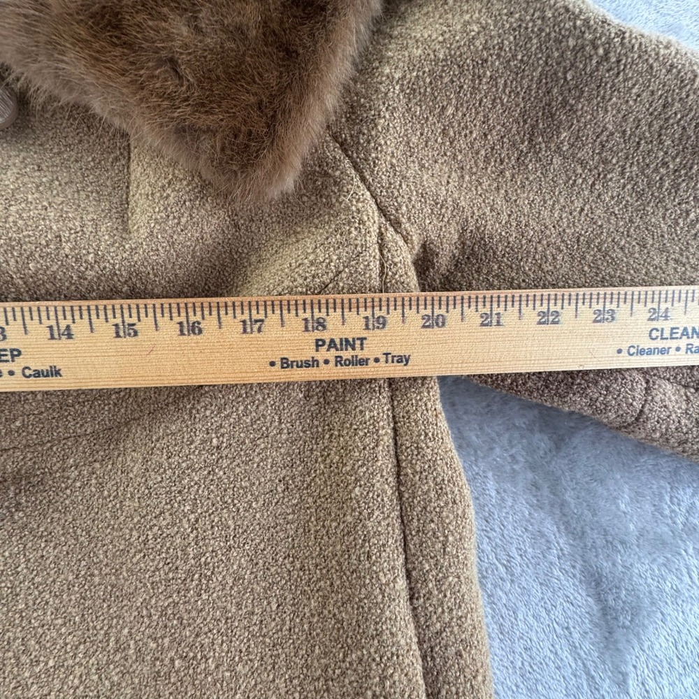 Vintage 1950s-60s Women's Boucle‎ Coat Genuine Mink Fur Collar Tan Mod Overcoat - Picture 4 of 16